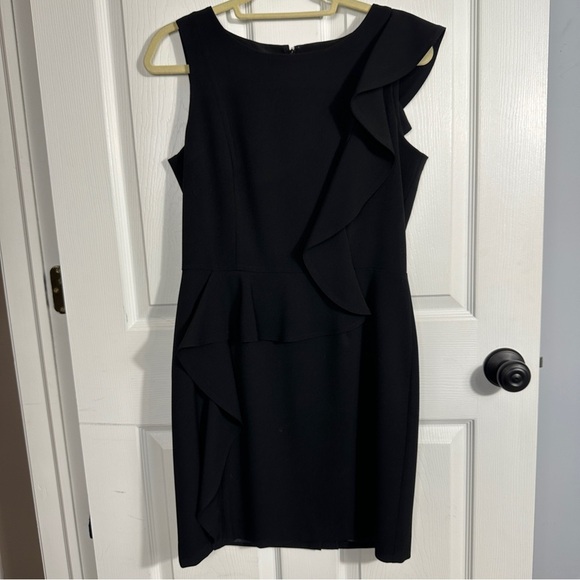 Calvin Klein dress, size 10, asymmetrical ruffle, lined, fitted, date night, LBD - Picture 3 of 14